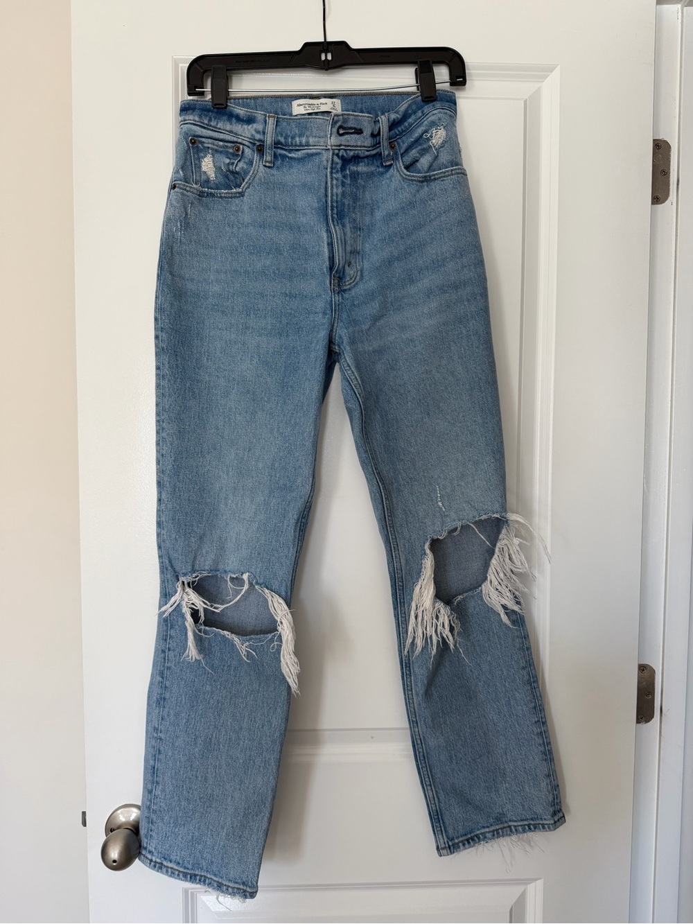 Abercrombie & Fitch Light Blue Distressed Straight Leg Jeans
